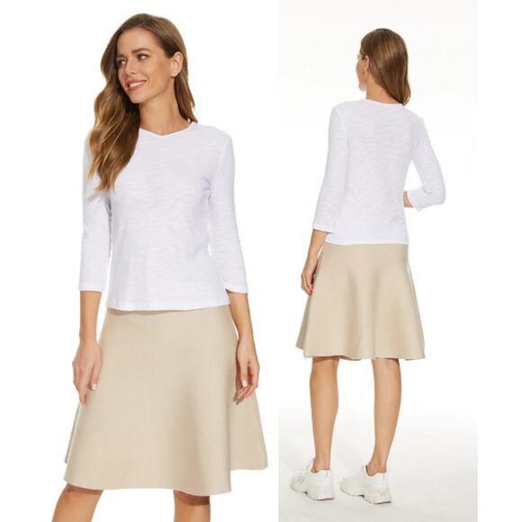 Mia Mod High Waisted Knee Length A-Line Skirt Cream Womens L Minimalist Feminine - Picture 3 of 7